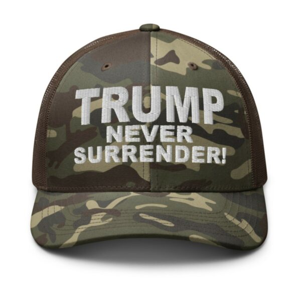 Trump Never Surrender: Camouflage Trucker Hat for Patriots