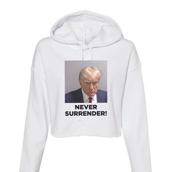 Trump Never Surrender: Women's Fleece Cropped Hoodie - Image 2