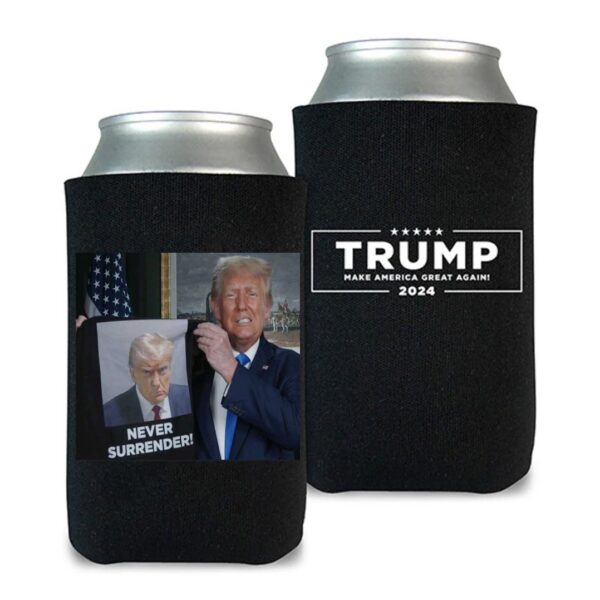 Trump Mugshot Never Surrender Beverage Cooler: Show Your Patriotism with Style