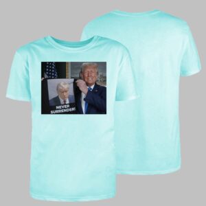 Trump Shows Off Trump Mugshot Never Surrender Shirts