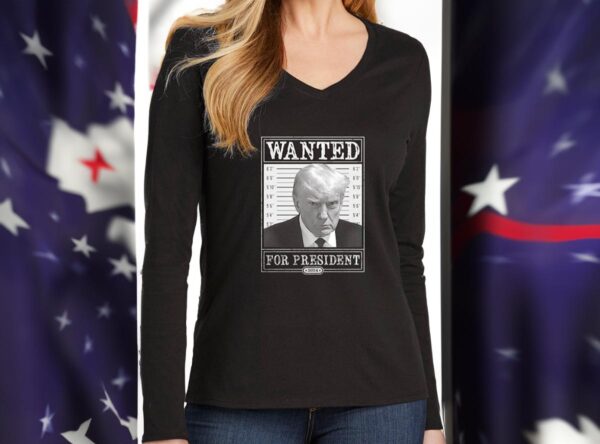 Trump 2024 Wanted: Ladies V-Neck Long Sleeve