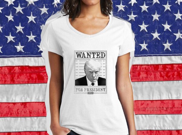 Trump 2024 Wanted: Ladies V-Neck T-Shirt