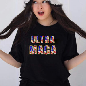 Ultra MAGA USA Gold Flag Font Trump 2024 Anti Biden T Shirts