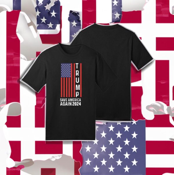 Show Your Patriotism: Vertical Flag Save America Again Trump 2024 T-Shirt