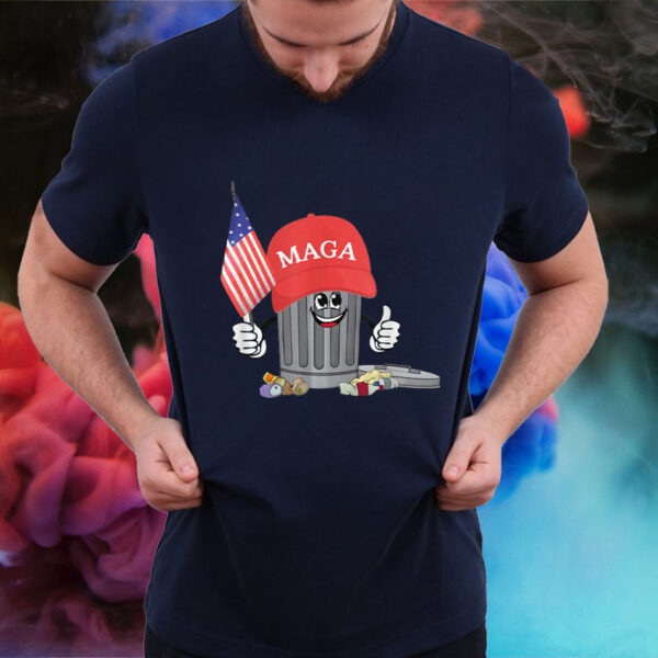 MAGA Garbage Can with American Flag T-Shirt2