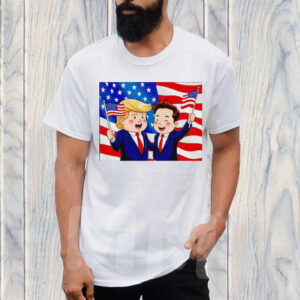 Trump and Elon Musk hand holding American Flag T-Shirt1