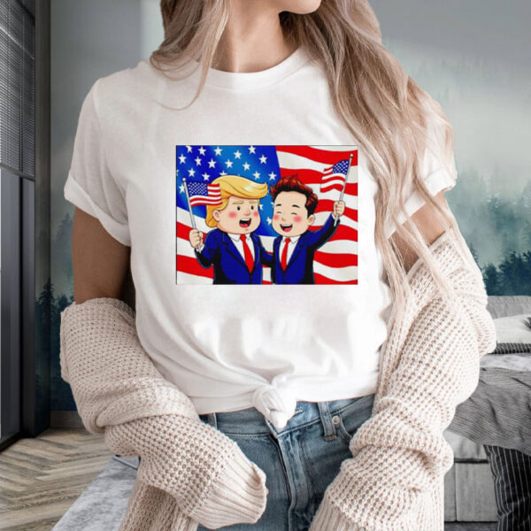 Trump and Elon Musk hand holding American Flag T-Shirt5