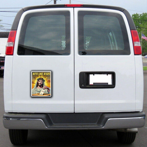 Vote Like Jesus Sticker ,Funny Trump Meme Make America Holy Again Patriotic Car Magnet3