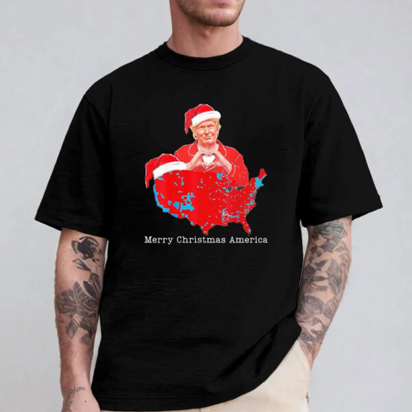 Merry Christmas America Donald Trump Coverage Xmas America Map , Election Trump Won T-Shirt 2024