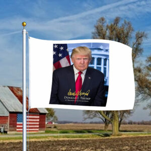 President Donald Trump Official Presidential Portrait With Signature FLag