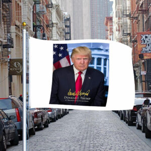 President Donald Trump Official Presidential Portrait With Signature FLag