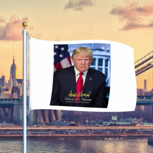 President Donald Trump Official Presidential Portrait With Signature FLag