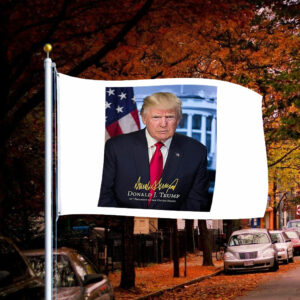 President Donald Trump Official Presidential Portrait With Signature FLag