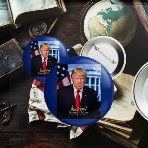 President Donald Trump Official Presidential Portrait With Signature Pin Button