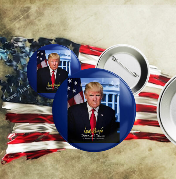 President Donald Trump Official Presidential Portrait With Signature Pin Button